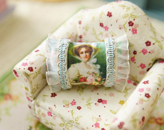 Cute Little Girl Miniature Pillow 1:12 Scale For Dollhouse