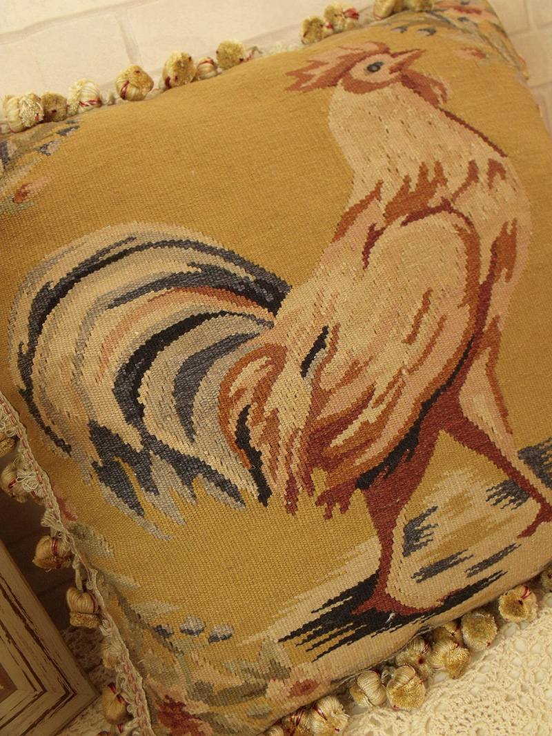 17" Retro Vintage French Aubusson Wool Throw Pillow The Country Rooster