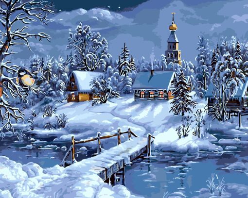 Tranquil Christmas Eve Rural Needlepoint Canavs