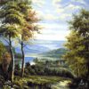 Tranquil Nature Woodland Blue Skies White Clouds and Mountains Needlepoint Canvas