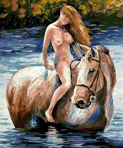 In the River Long-Haired Woman Riding a White Horse Needlepoint Canvas